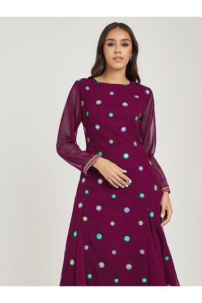 Styli Embroidery Detail Mirror Work A-Line Maxi Dress
