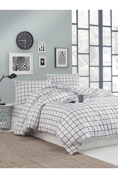 CARWEN TEKSTİL Black Checkered Ranforce Cotton Duvet Cover Set Single