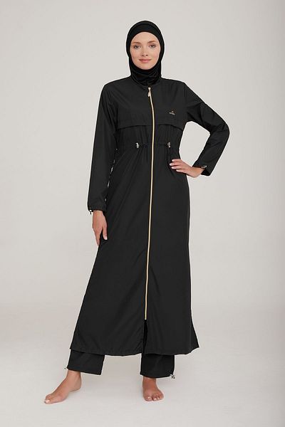 ZF BUTİK Țesătură Parașuta - Costum de baie Hijab negru de mărime întreagă Chaand 1267