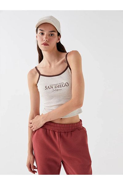 LC Waikiki LCW Vision - Strappy U-Neck Women's Crop Printed