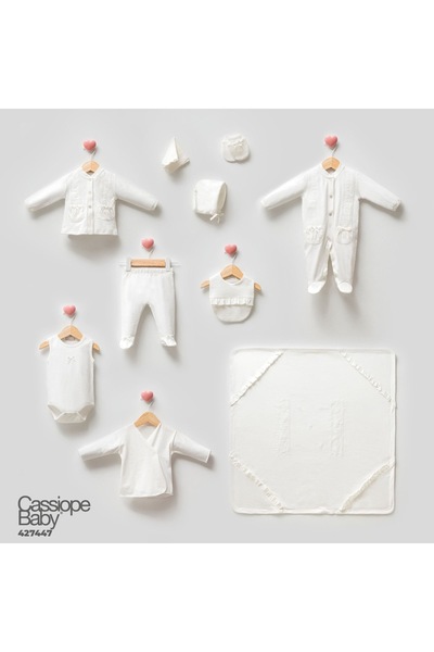 Cassiope 10'lu Zıbın Takımı- Hastane Çıkış Seti %100 Pamuklu Kumaş (Ekru)