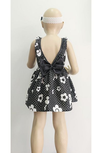 minikiss Rochie pentru fetiță, cu imprimeu floral, cu fundă cu buline, guler bandanali și detaliu cu volan