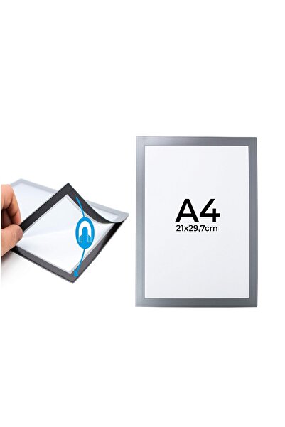 Hdg 5 adet Yapışkanlı Alüminyum Renk Çift Mıknatıslı Şömiz Magnet Çerçeve Duyuru Pano 21x30 cm  (A4)