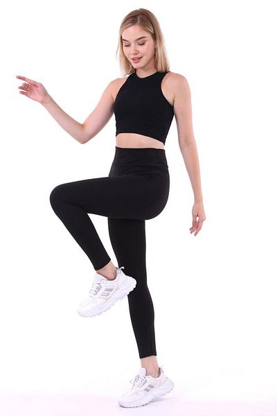 dream vogue Colanți negri din lycra cu talie înaltă pentru femei - țesătură pentru scufundări
