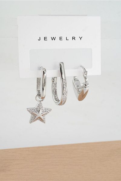 By Zeyna Aksesuar Vip Series Anti-allergic Women's Earrings Set of 3 - YSX0023