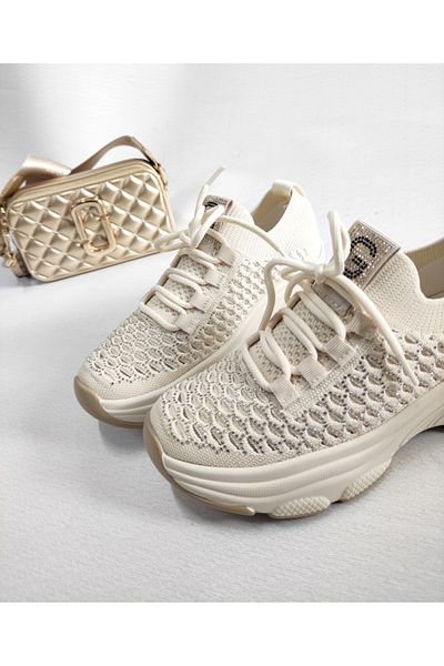 Of&Off Stone Detailed Imported Knitwear Women's Sneakers