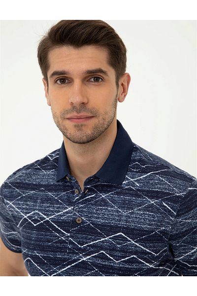Pierre Cardin Μπλουζάκι με πέτο πουκάμισο Navy Blue Slim Fit