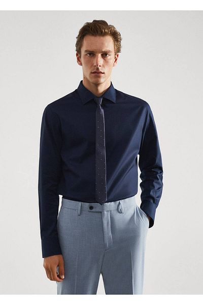 MANGO Man Cămașă slim din poplin de bumbac