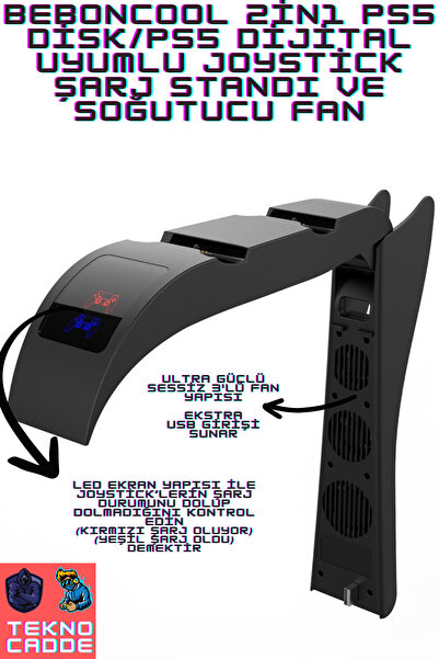 beboncool PG-P5015 2in1 Ps5 Disk/Ps5 Dijital Uyumlu Led Ekranlı Joystick Şarj...