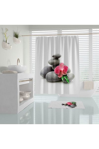 Tropikhome ستارة حمام حجرية منقوشة بالزهور مقاس 180x200 سم