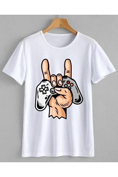 MAGORS Tricou din bumbac cu decolteu rotund cu imprimeu Gamer Gamer