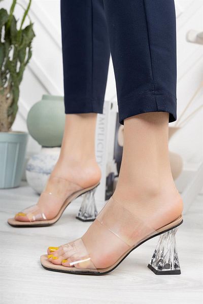 TOPUK Alin Tan Transparent Tape Detailed Slippers