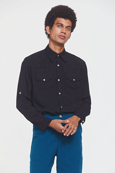 Clandestino Ανδρικό πουκάμισο με μακρυμάνικο ώμο μαύρο