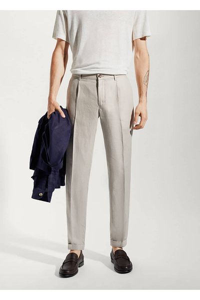 MANGO Man 100% linen regular fit trousers