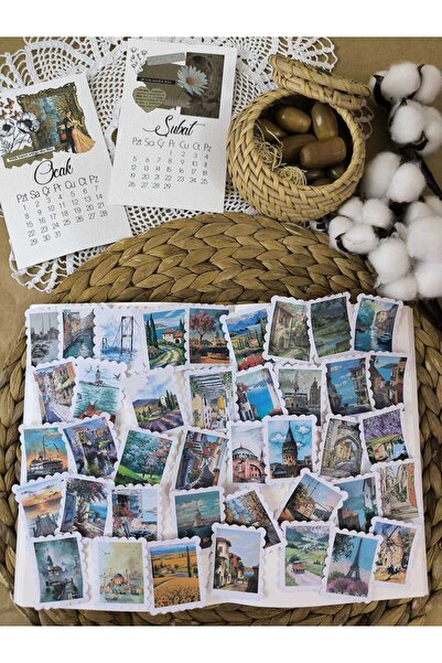 SelisCraft Pul Manzara Sticker Etiket Seti 01 Ajanda Planlayıcı Bullet Journa...