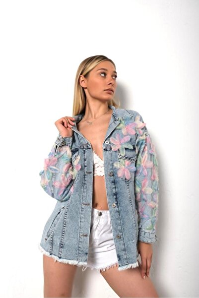 Kısmetin Butiği Women's Ethnic Pattern Jacket Colorful Denim Jacket New Colle...