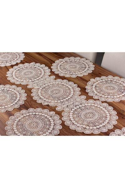 Tropikhome Embroidered Charger and Runner Set for 6 People - American Service 7 Piece Dowry Set