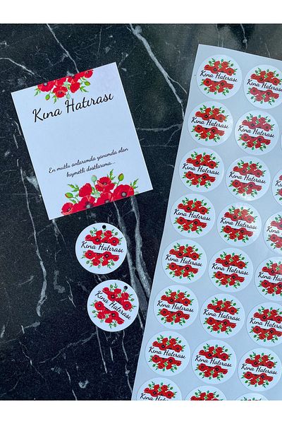 Hayal.kirtasiyesi Henna Souvenir Holed Label 20 Pieces 4 cm Gift Label (Without Name) Henna Gift