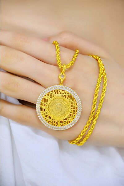 aytekgold Çeyrekli Sepet Çerçeveli Halat Kolye