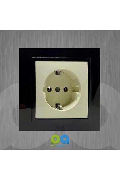 ELBİ Zena Grounded Socket With Switch Frame Black Cream Color