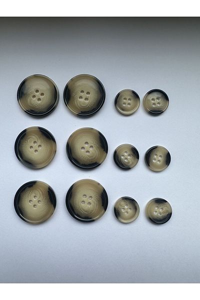 aensia Camel Brown Black Marble Marble Pattern Design Button Plain Polyester Button - Pack of 12 (6 Large + 6 Small)