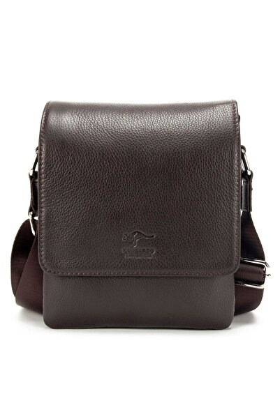 KANGAROO KINGDOM Erkek Postacı Çantası Hakiki Dana Deri Koyu Kahverengi 7279-k