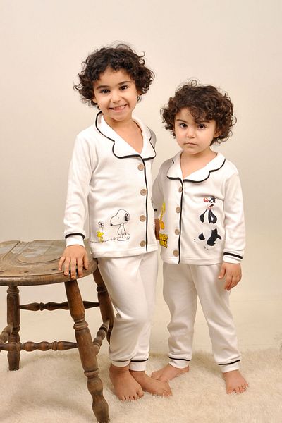 Peki 5-Piece Baby Pajamas Set - Cotton Puppy Jacket, Buttoned Dressing Gown and Nightgown 15210