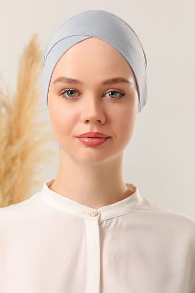 Melodi Scarf Δεμένο χωρίς ραφή σταυρωτό καπό ανοιχτό γκρι