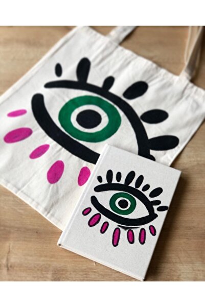 Hayat Ağacı Atölyesi حقيبة قماش العين ومجموعة دفتر الملاحظات القماشية