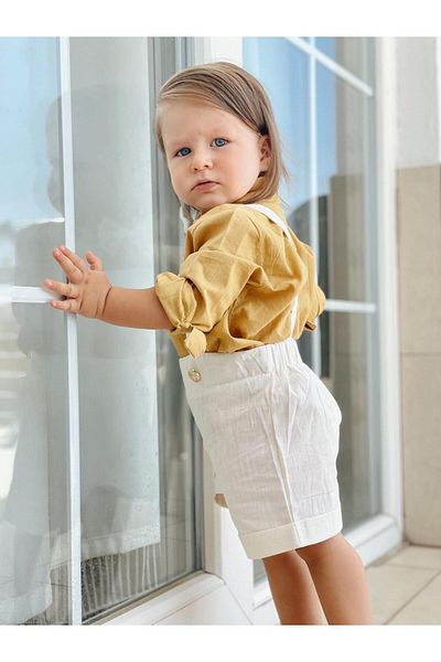 bohemiankids baby wear Σετ Salopet με χρυσό κουμπί