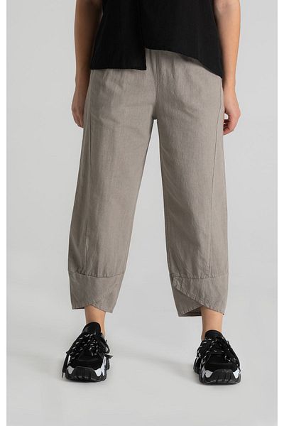RUBYSTARS Mink Thick Elastic Waist Comfortable Cut 100% Cotton Linen Look Trousers with Leg Detail