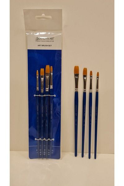 Cenova Art Set economic de 4 perii pentru acril și vopsea în ulei (serie sintetică cu vârf plat și moale)