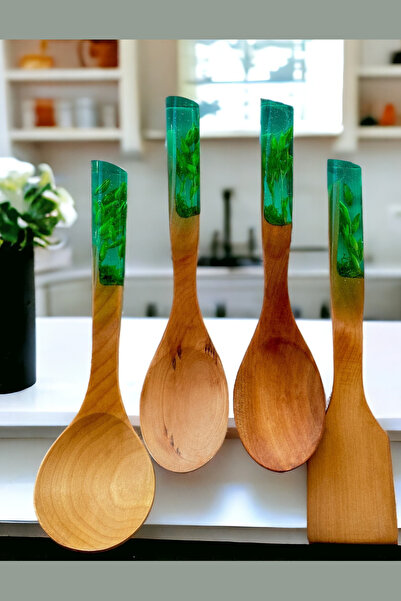 LOTUSSPOON Zümrüt Serisi El Yapımı Tahta Kaşık Seti/ Mutfak Seti/ahşap-tahta Kaşık 4'lü Set