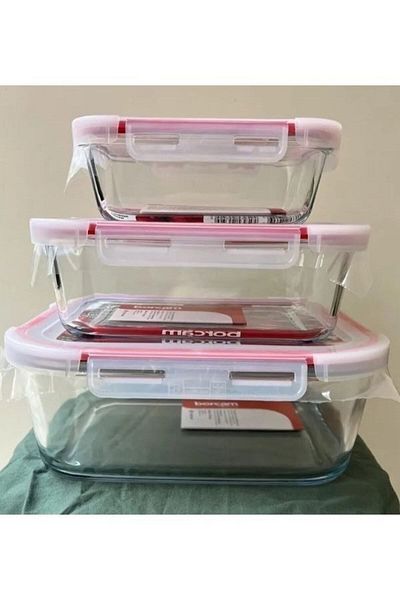Viyalente 3-Piece Pyrex Storage Container Oven Container Set 780 Cc- 1800 Cc- 3350 Cc