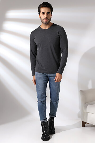RUN RUN Tricou compact din bumbac pieptănat Lycra, cu mânecă lungă, cu decolt...