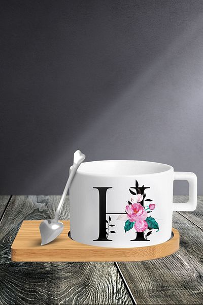 Bytwo H Letter Cup Set - Cup - Spoon and Saucer - tkm14