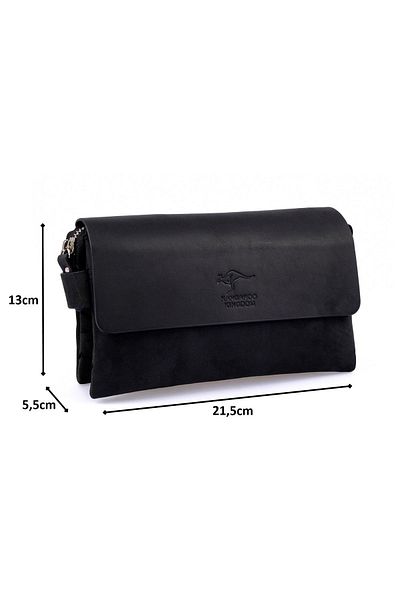 KANGAROO KINGDOM Men's Handheld Portfolio Clutch Bag Genuine Calf Leather Crazy Horse Black 9288-zs
