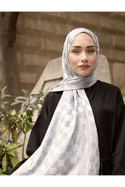 Trablus Checkerboard Pattern Silky Jacquard Shawl