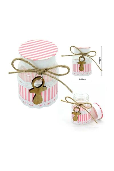 Süsle Baby Party Çizgi Desenli Plastik Kavanoz, Pembe