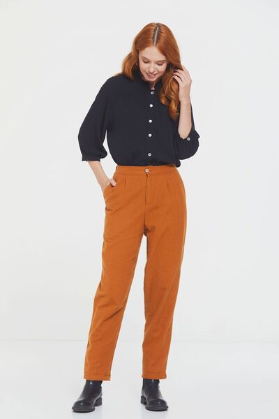 Clandestino Bohem Tarz Yüksek Bel Pamuklu Pantolon Taba