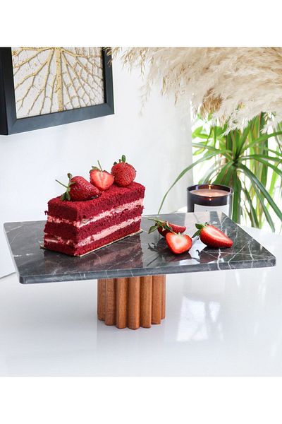 Gemboss Natural Marble Cake Stand, Cake Stand with Wooden Legs, Marble Presentation Rack, Marble Cheese Plate