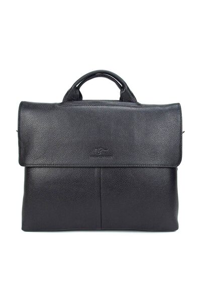 KANGAROO KINGDOM Siyah Erkek Laptop & Evrak Çantası Hakiki Dana Deri 2138-s