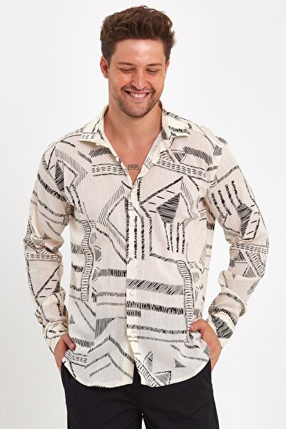 Fitmasterpro Ethnic Patterned Design Summer Viscose Shirt
