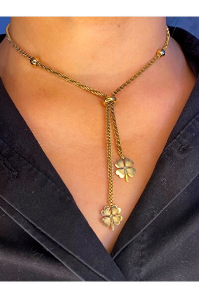 xesha Altın Kaplama Çok Şık Yonca Çelik Kolye 2 Yıl Garantili