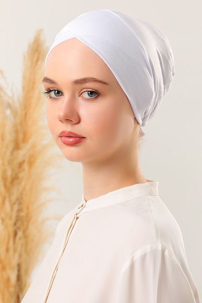 Melodi Scarf Tied Seamless Cross Bonnet White