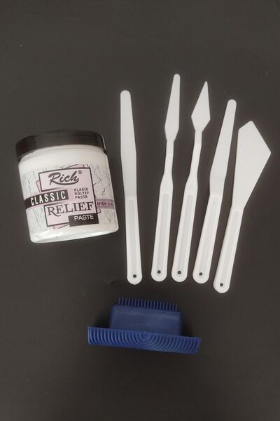 Rich Rölyef Pasta + Plastik Spatül Seti 5'li + Doku Budağı