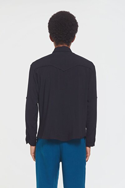 Clandestino Ανδρικό πουκάμισο με μακρυμάνικο ώμο μαύρο
