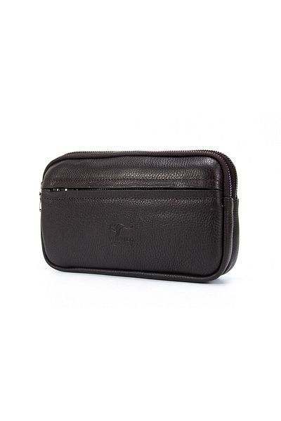 KANGAROO KINGDOM Men's Portfolio & Clutch Handbag Genuine Cowhide Leather Dark Brown 1530-k