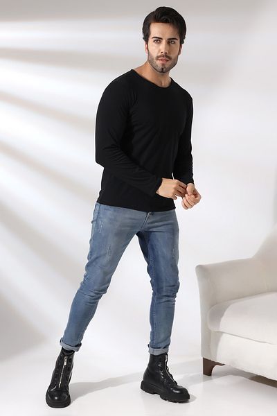RUN RUN Tricou compact din lycra cu mânecă lungă, cu decolteu în V șifonat, 19698 negru