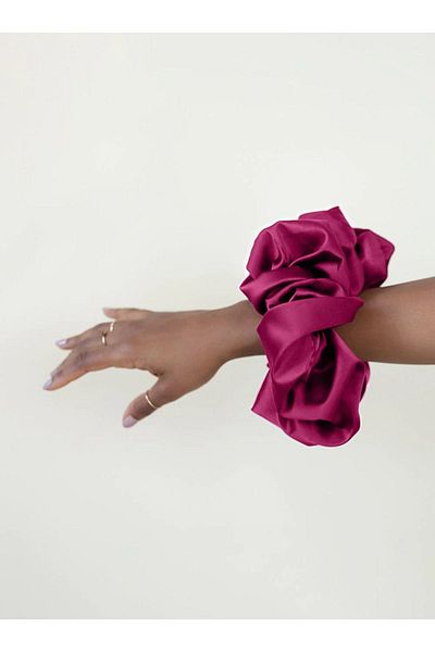 Atılgan Grp Fuchsia Luxury Satin Fabric XXL Scrunchie Buckle, Biggest Size Bagel Buckle, Handmade